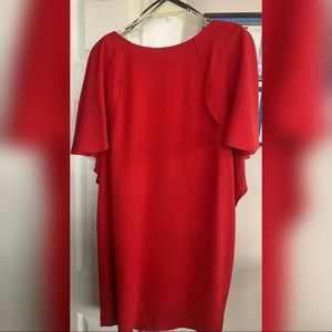 Red capelet shift dress